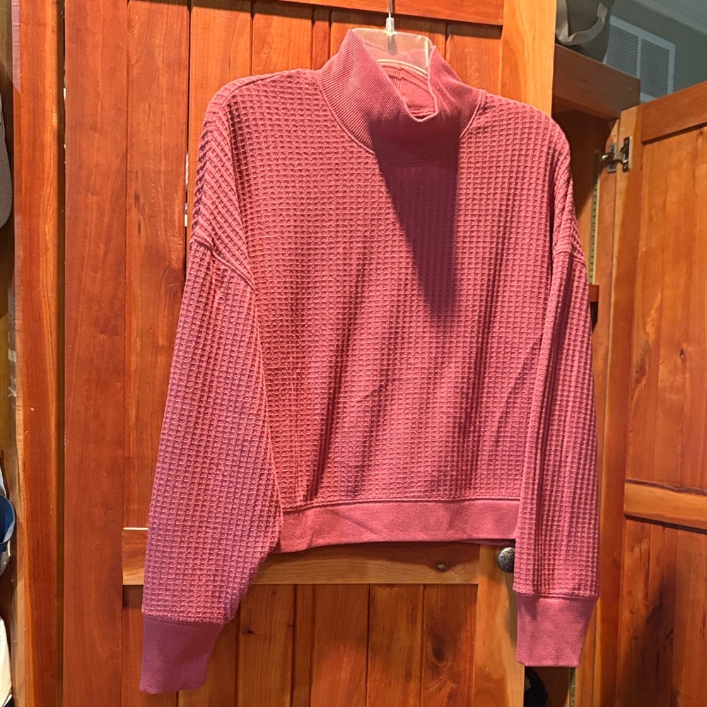 Women's Up West Cowl Mock Neck Waffle Pullover - deep rose pink
